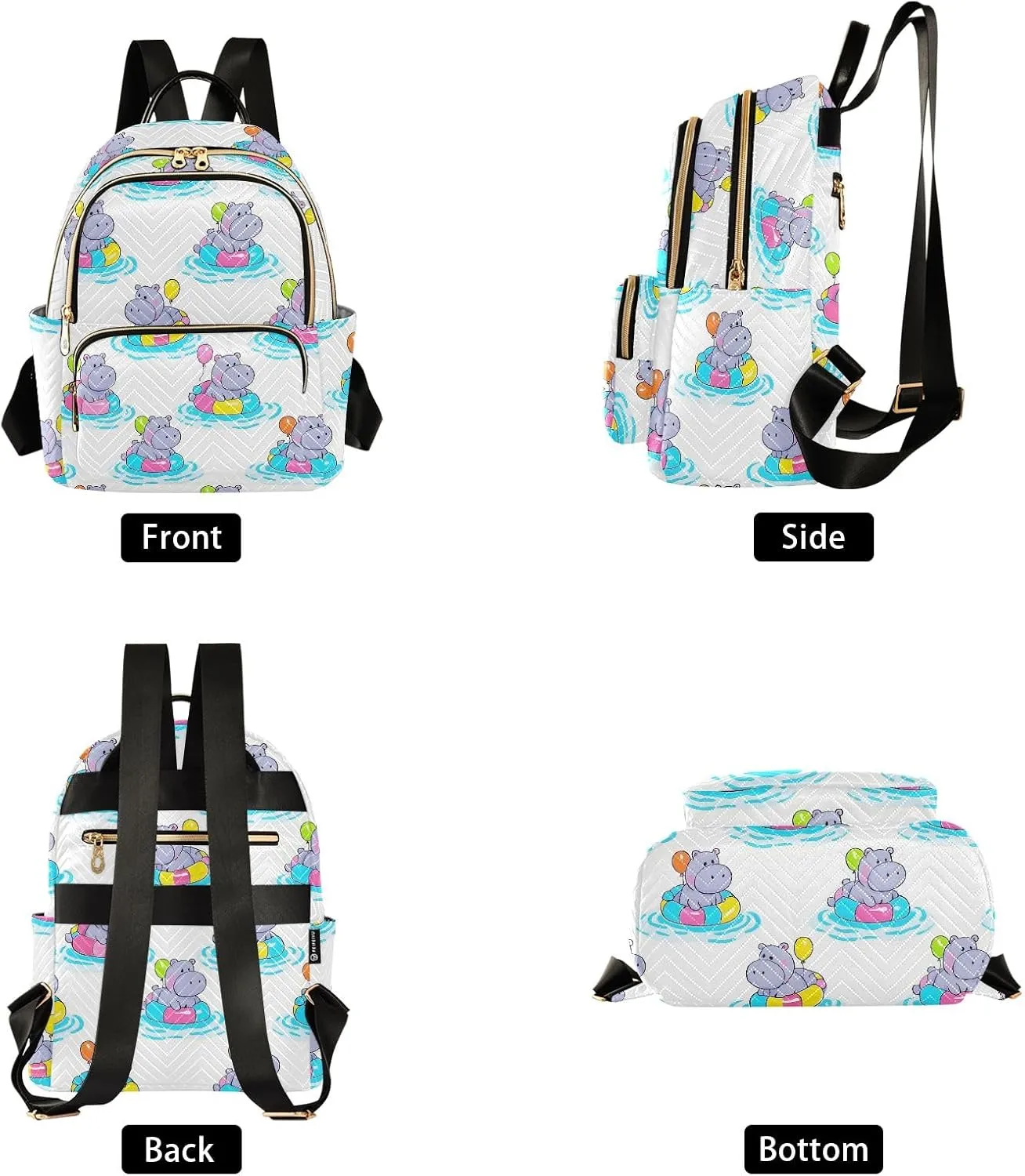 ALAZA Mini Backpack Purse for Women Lightweight Girls Small Size Hippopotamus Balloon School Teens College Traveling