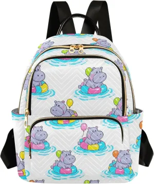 ALAZA Mini Backpack Purse for Women Lightweight Girls Small Size Hippopotamus Balloon School Teens College Traveling