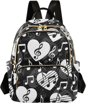ALAZA Mini Backpack Purse for Women Lightweight Girls Small Size Music Note Musical Sheet Heart School Teens College Traveling