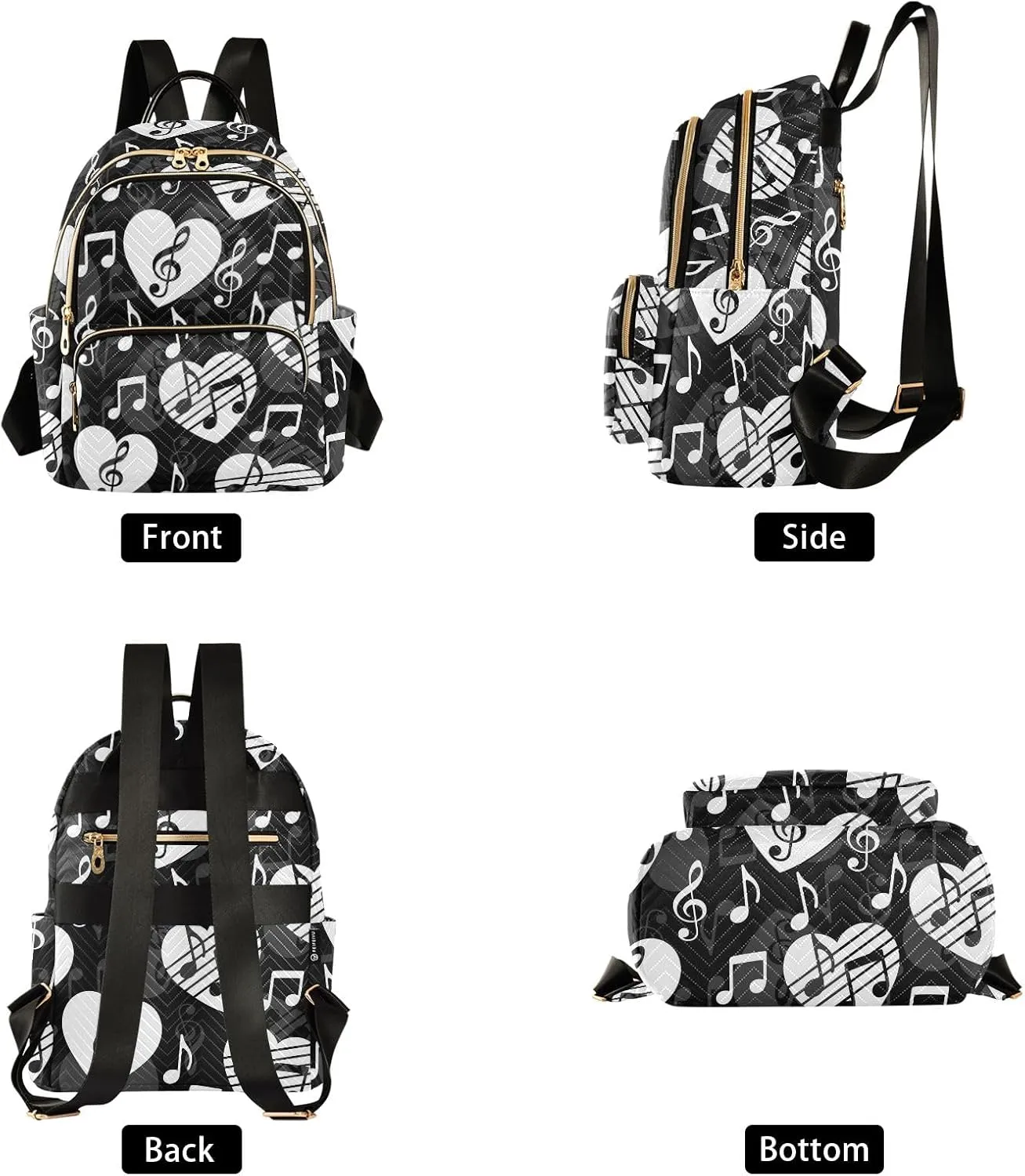 ALAZA Mini Backpack Purse for Women Lightweight Girls Small Size Music Note Musical Sheet Heart School Teens College Traveling
