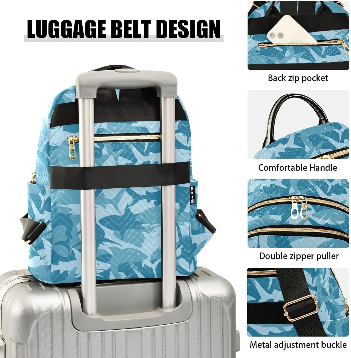 ALAZA Mini Backpack Purse for Women Lightweight Girls Small Size Shark Blue School Teens College Traveling