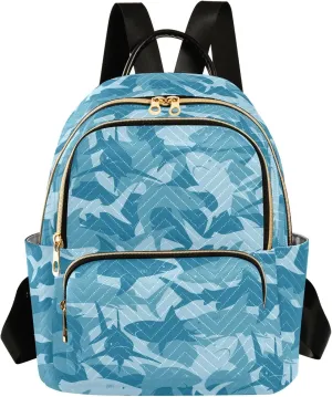 ALAZA Mini Backpack Purse for Women Lightweight Girls Small Size Shark Blue School Teens College Traveling