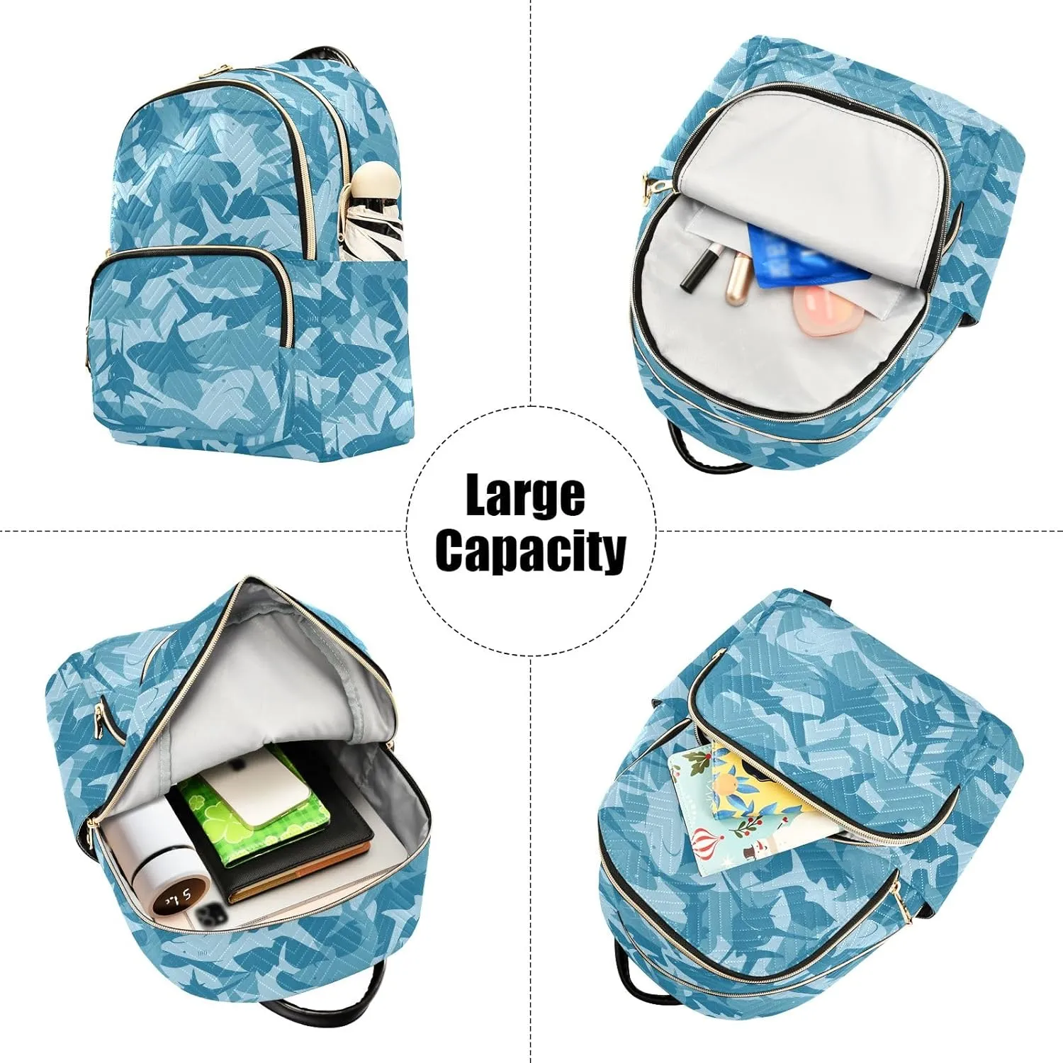 ALAZA Mini Backpack Purse for Women Lightweight Girls Small Size Shark Blue School Teens College Traveling