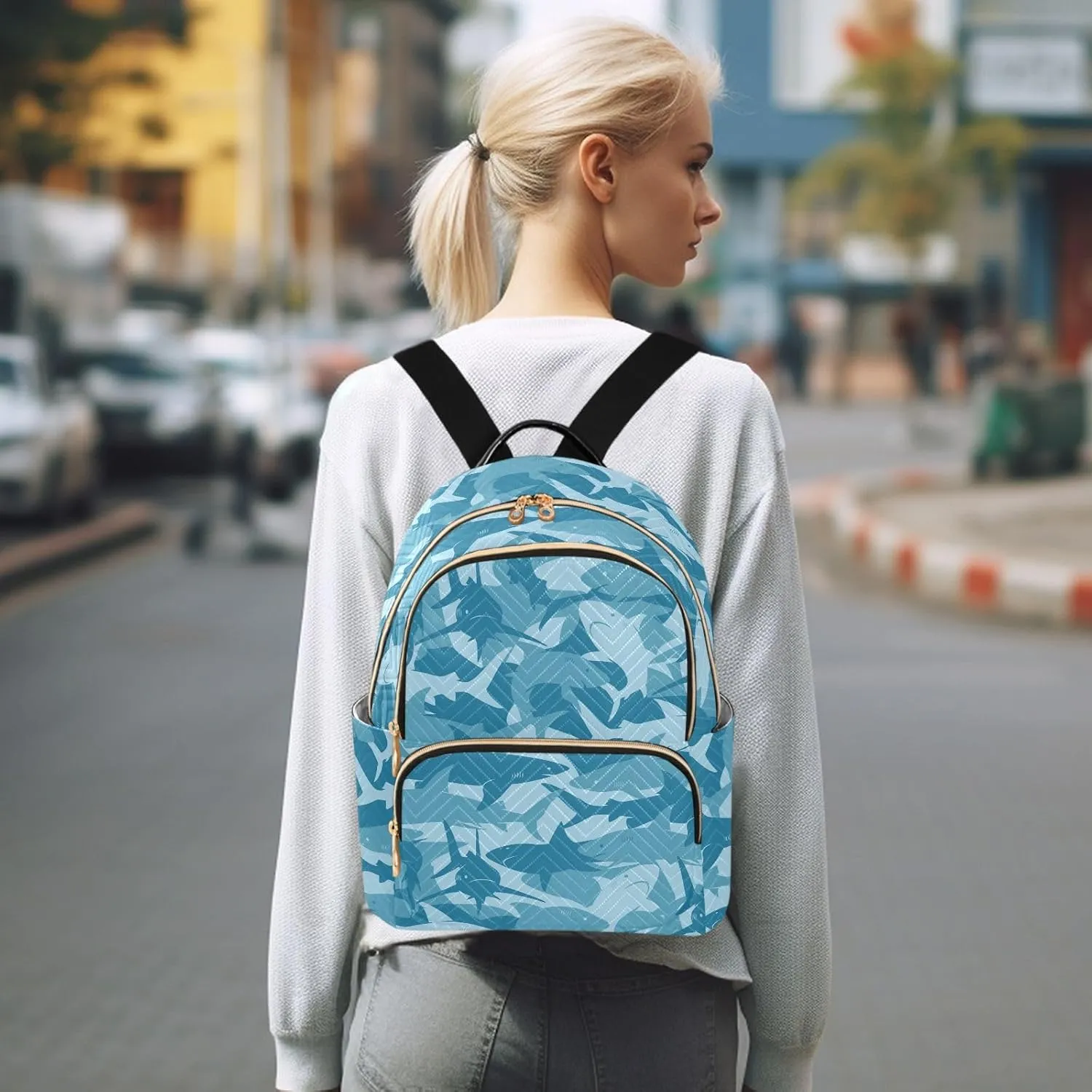 ALAZA Mini Backpack Purse for Women Lightweight Girls Small Size Shark Blue School Teens College Traveling