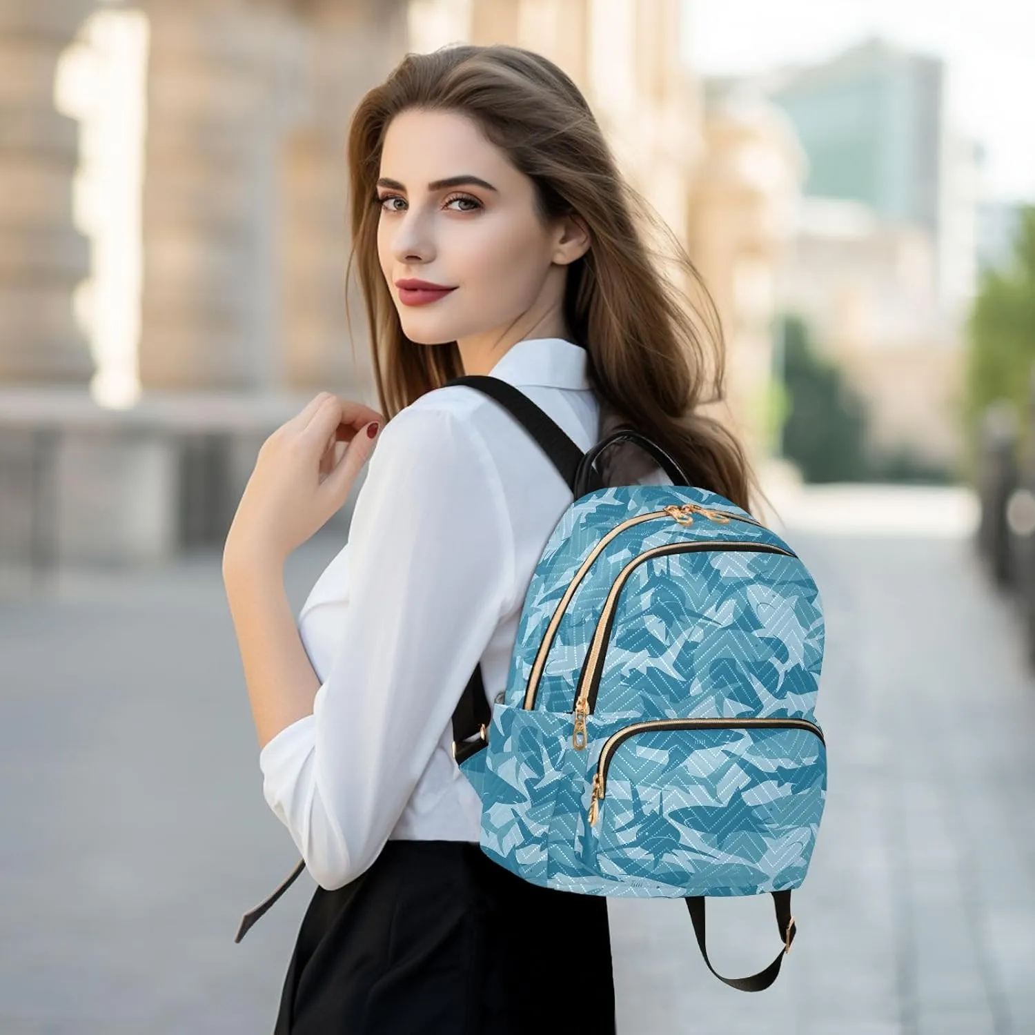 ALAZA Mini Backpack Purse for Women Lightweight Girls Small Size Shark Blue School Teens College Traveling