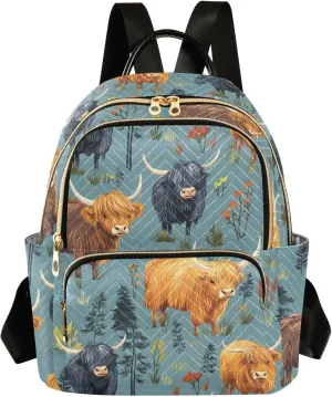 ALAZA Travel Backpack Purse for Women Fashion Anti-theft Work Casual Bison Cattle Grass Daypack Shoulder Bag Medium Size