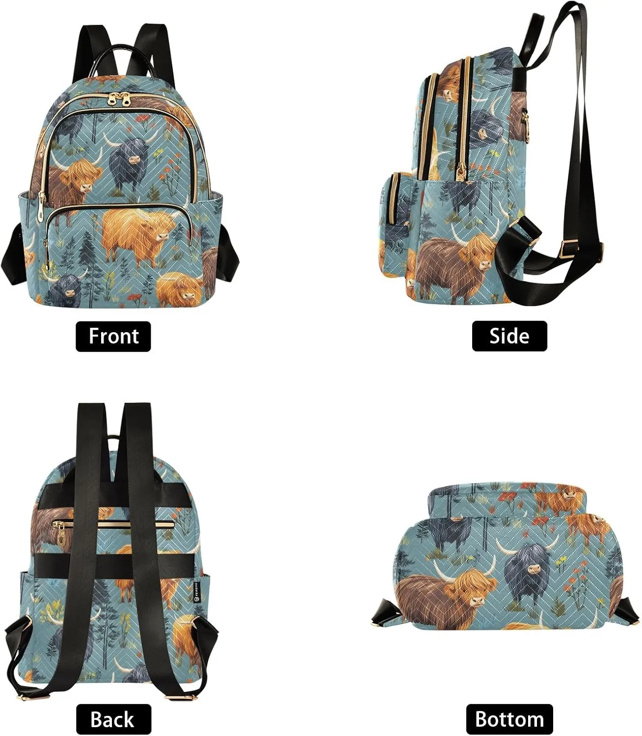 ALAZA Travel Backpack Purse for Women Fashion Anti-theft Work Casual Bison Cattle Grass Daypack Shoulder Bag Medium Size