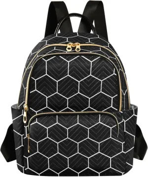 ALAZA Travel Backpack Purse for Women Fashion Anti-theft Work Casual Hexagonal Grid Black Daypack Shoulder Bag Medium Size
