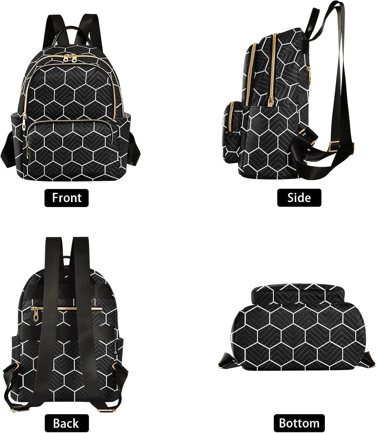 ALAZA Travel Backpack Purse for Women Fashion Anti-theft Work Casual Hexagonal Grid Black Daypack Shoulder Bag Medium Size
