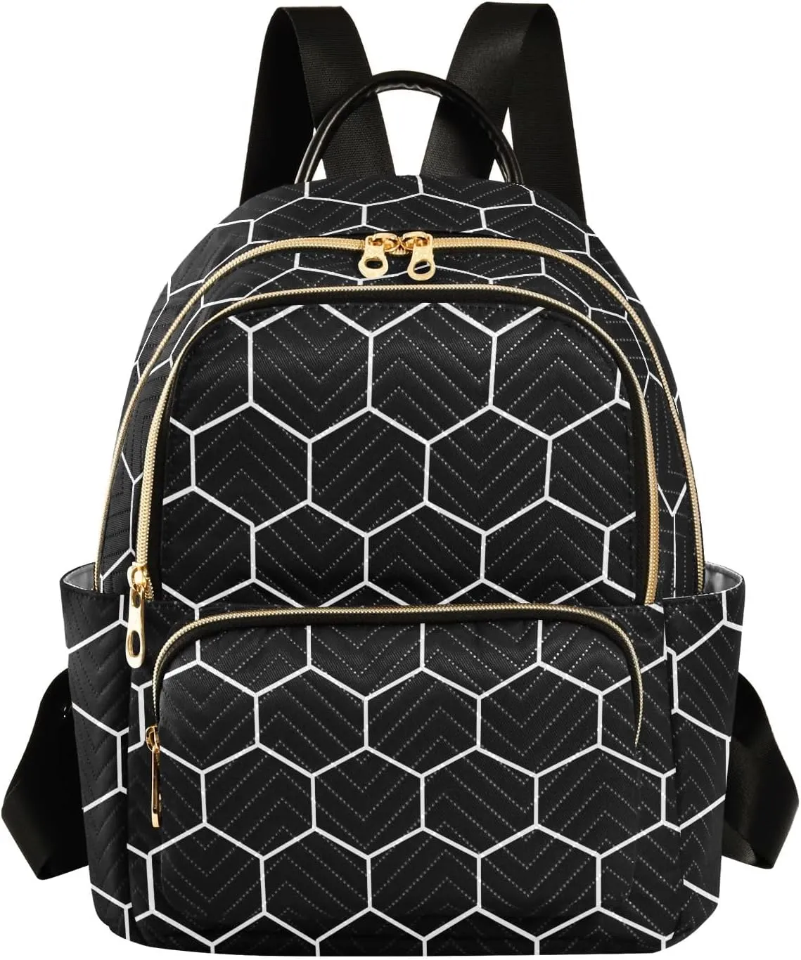 ALAZA Travel Backpack Purse for Women Fashion Anti-theft Work Casual Hexagonal Grid Black Daypack Shoulder Bag Medium Size