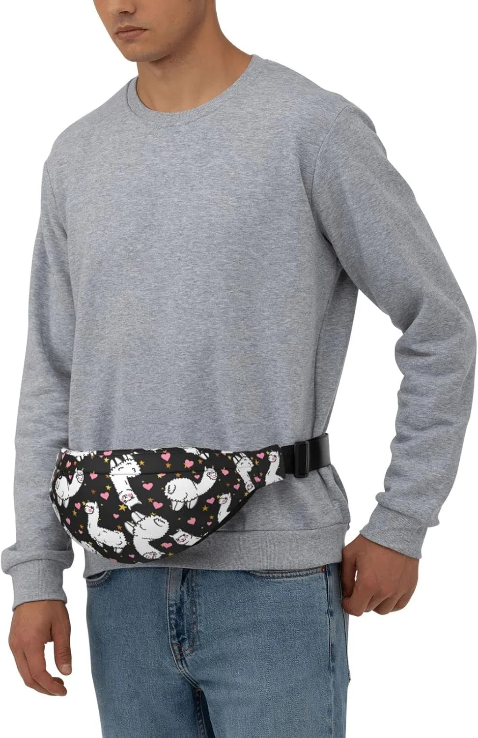 Alpaca Llama Large Crossbody Fanny Pack Belt Bag With 3 Zipper Pockets, Gifts For Sports Festival Workout Traveling Running Casual Hands Free Waist Pack Wallets Phone Bag