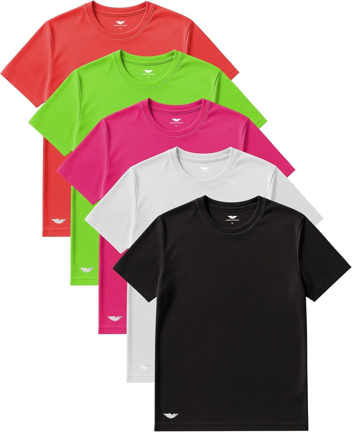 AMERICAN HEAVEN Men's Short Sleeve Work Out Crew Neck T-Shirts | Dry Fit Active Athletic Gym Tee Tops | Multi Packs Colors