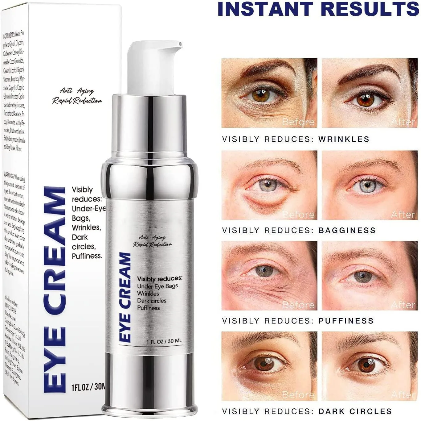 Anti-Wrinkle Magic Eye Cream, Collagen Boost Anti-Aging Serum Rapid Reduction Eye Cream, Instantly Reduces Wrinkles, Under-Eye Bags, Dark Circles (2Bottles)