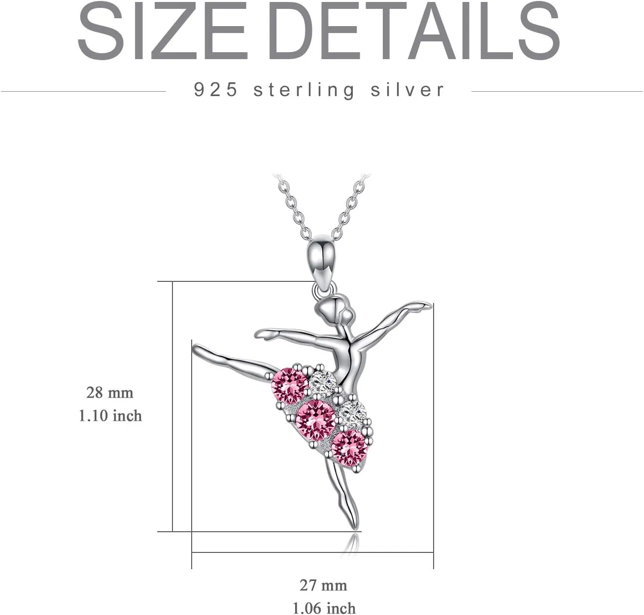 AOBOCO Ballerina Necklace 925 Sterling Silver Dancer Pendant Embellished with Birthstone Crystals from Austria, Christmas Ballet Recital Themed Dancer Gifts for Women