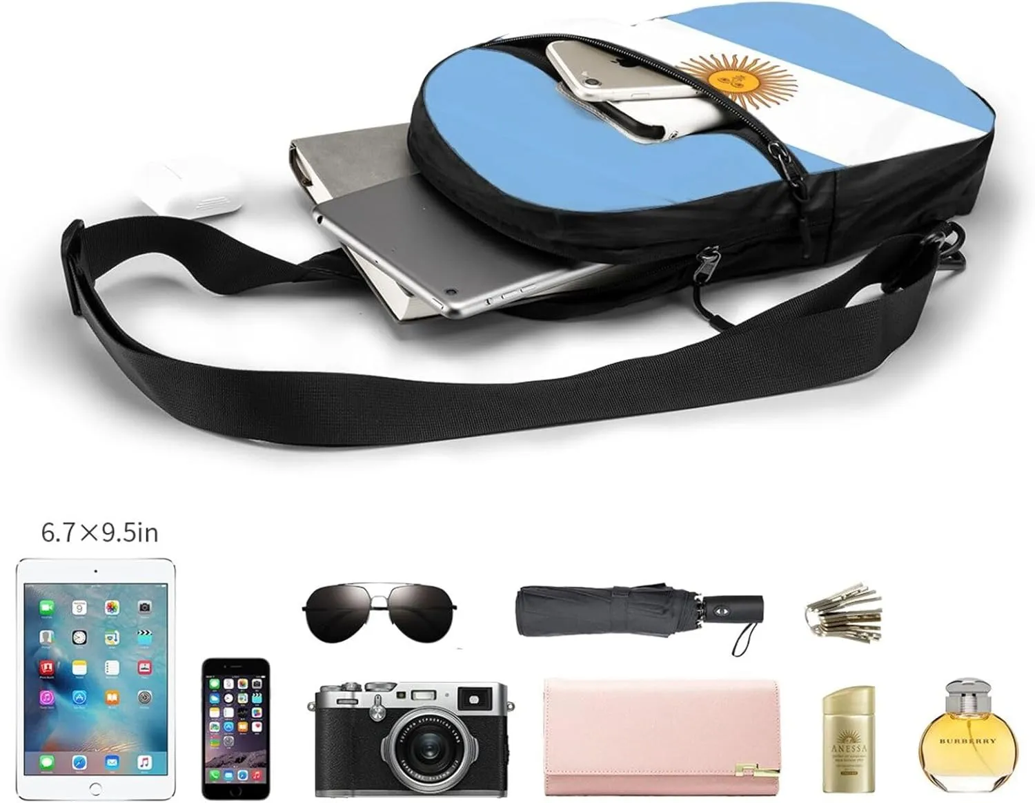 Argentina Flag Portable Crossbody Bag Foldable Sling Bags Sports Gym Chest Daypack Reusable Shoulder Backpack Casual Diagonally Rucksack Fanny Packs