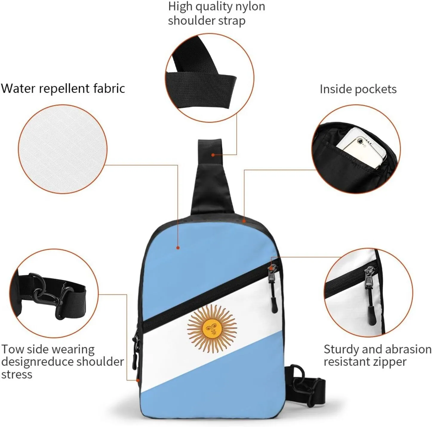 Argentina Flag Portable Crossbody Bag Foldable Sling Bags Sports Gym Chest Daypack Reusable Shoulder Backpack Casual Diagonally Rucksack Fanny Packs