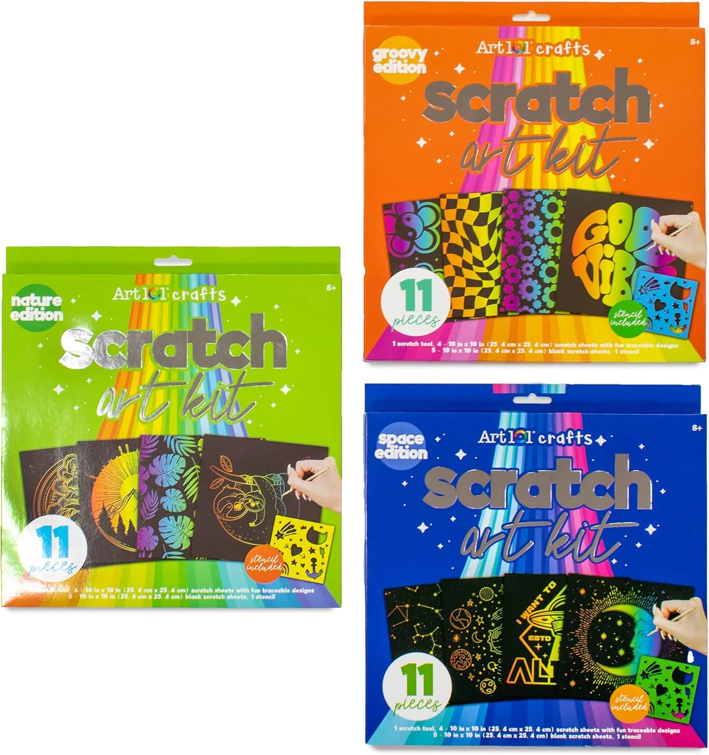 Art 101 USA Crafts 3 Pack Scratch Art Kit with 33 Pieces, Multi