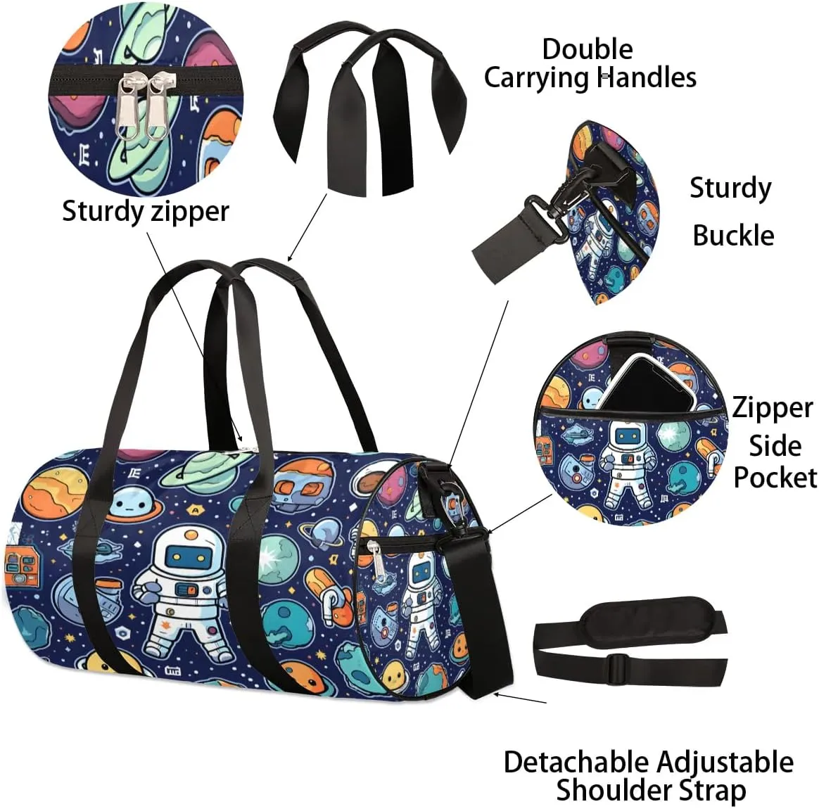 Astronaut Cartoon Travel Duffle Bag Gym Bag for Women Men Lightweight Carry on Duffel Bag for Sports Gyms Weekend Getaway