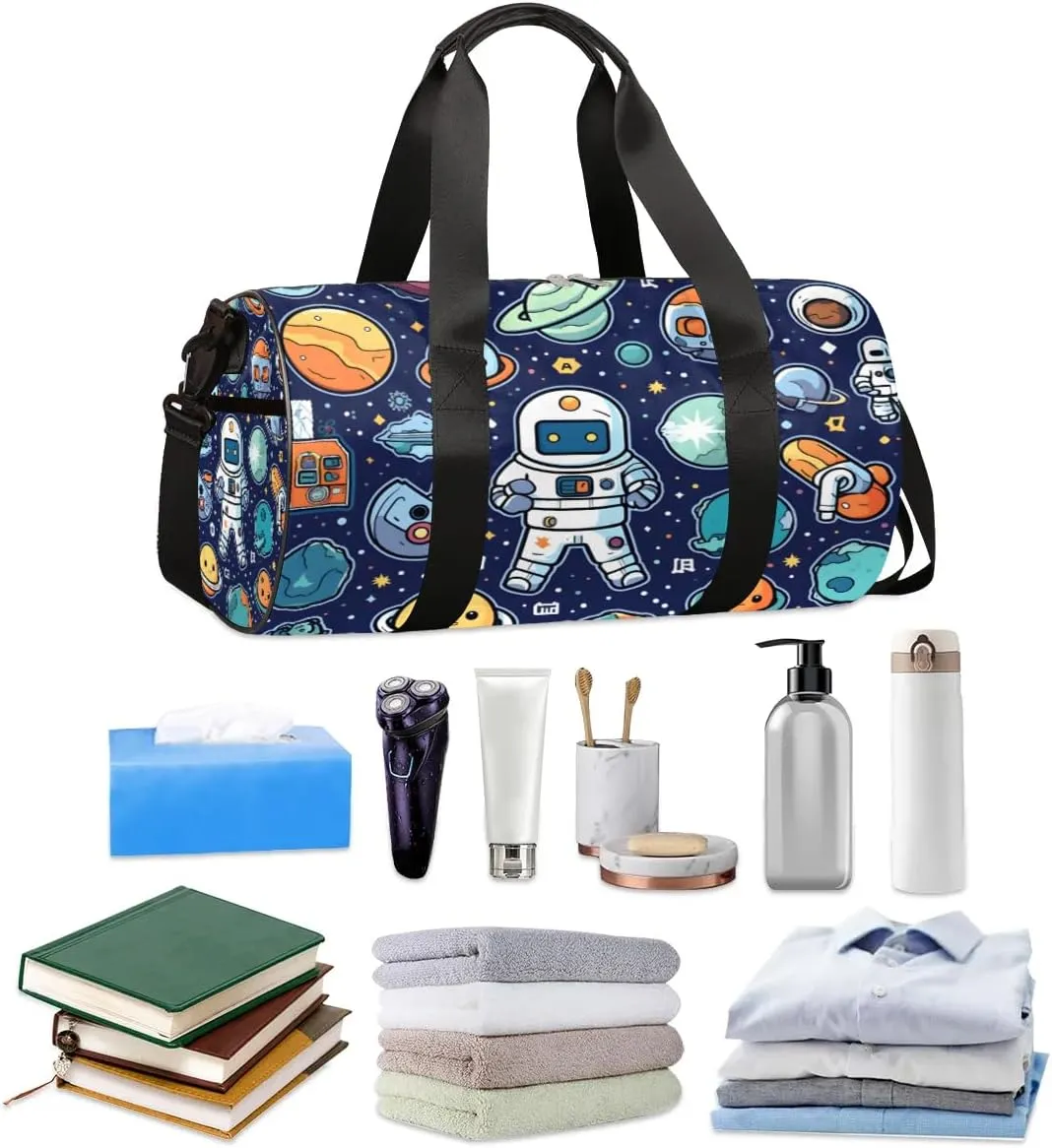 Astronaut Cartoon Travel Duffle Bag Gym Bag for Women Men Lightweight Carry on Duffel Bag for Sports Gyms Weekend Getaway