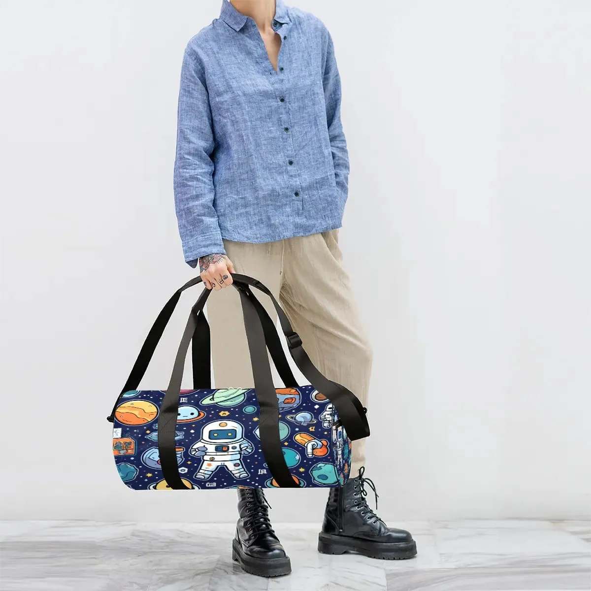 Astronaut Cartoon Travel Duffle Bag Gym Bag for Women Men Lightweight Carry on Duffel Bag for Sports Gyms Weekend Getaway