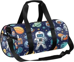 Astronaut Cartoon Travel Duffle Bag Gym Bag for Women Men Lightweight Carry on Duffel Bag for Sports Gyms Weekend Getaway