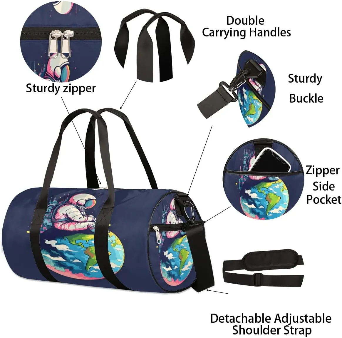 Astronaut Earth Planet Travel Duffle Bag Gym Bag for Women Men Lightweight Carry on Duffel Bag for Sports Gyms Weekend Getaway