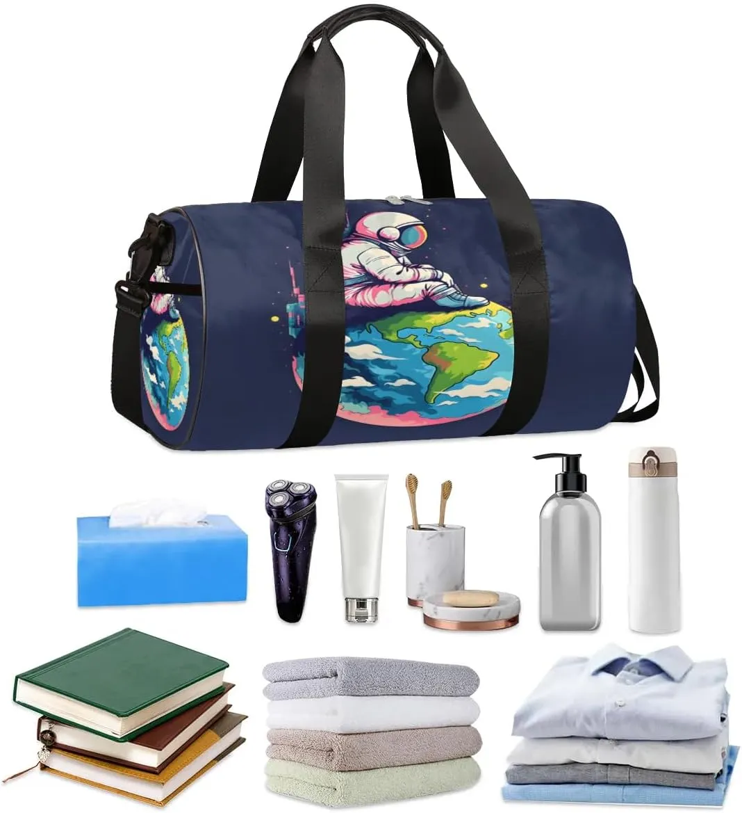 Astronaut Earth Planet Travel Duffle Bag Gym Bag for Women Men Lightweight Carry on Duffel Bag for Sports Gyms Weekend Getaway