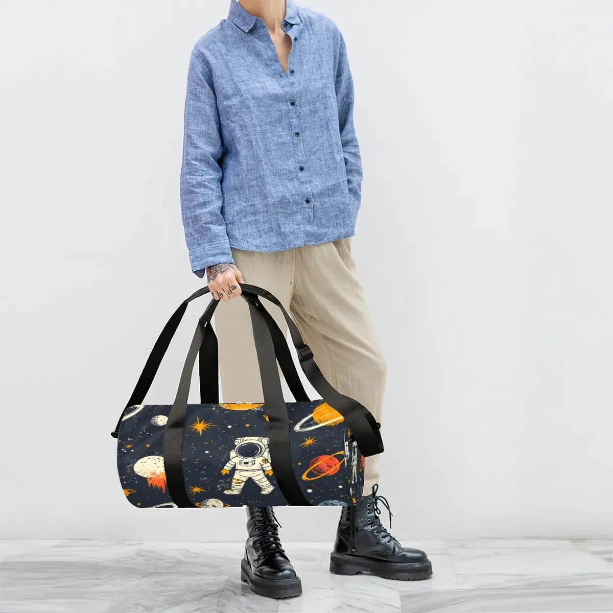 Astronaut Galaxy Travel Duffle Bag Gym Bag for Women Men Lightweight Carry on Duffel Bag for Sports Gyms Weekend Getaway