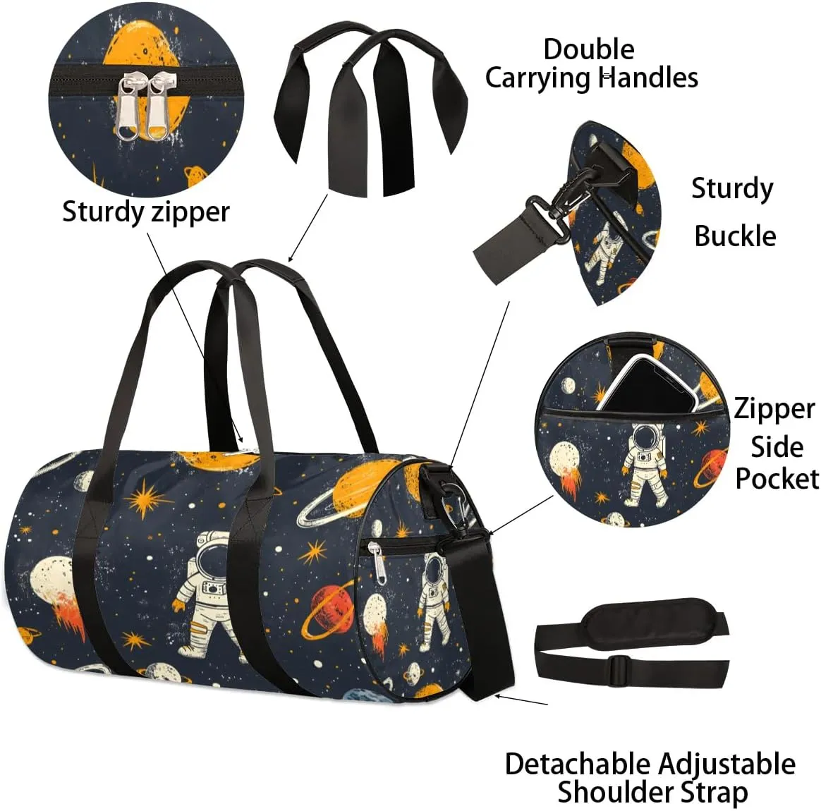 Astronaut Galaxy Travel Duffle Bag Gym Bag for Women Men Lightweight Carry on Duffel Bag for Sports Gyms Weekend Getaway
