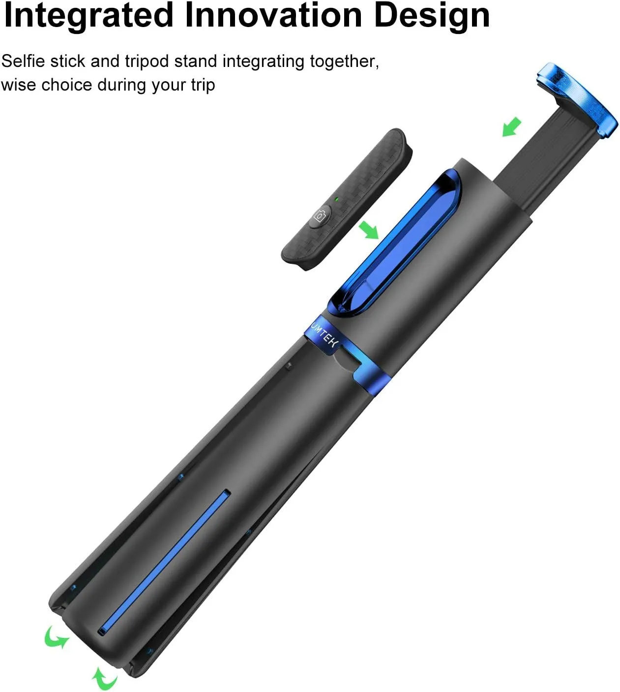 ATUMTEK Selfie Stick Tripod, Extendable 3 in 1 Aluminum Bluetooth Selfie Stick with Wireless Remote and Tripod Stand for iPhone 16/15/14/13/12/11 Pro Max/XS Max/XS/XR/X/8/7, Samsung Smartphones Blue