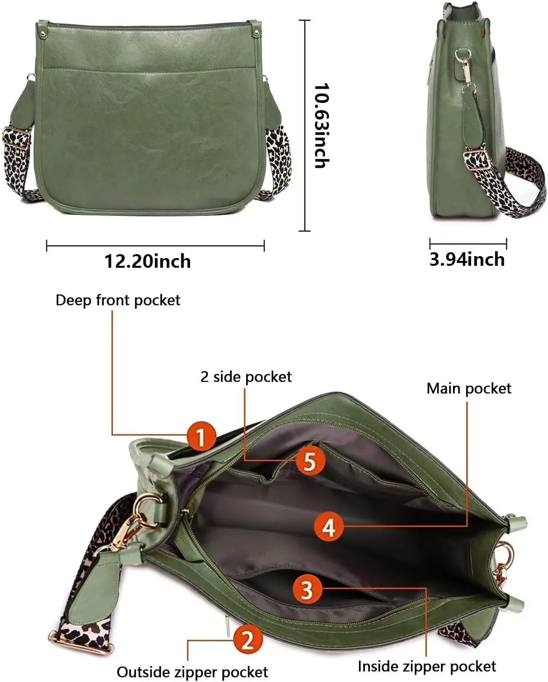 AUYOCO Vegan Leather Crossbody Bags for Women, Crossbody Purse with Guitar Strap Zipped Pockets Handbag Shoulder Bag