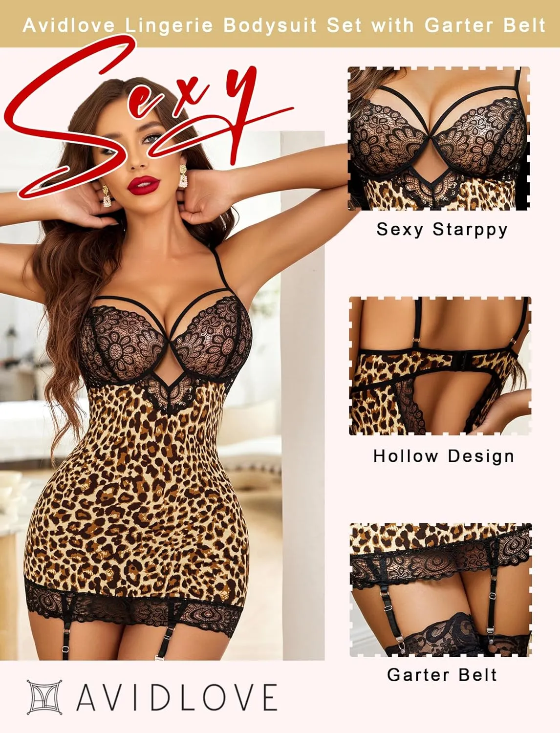 Avidlove Lingerie for Women Teddy Bodysuit with Garter Belt Lace Babydoll Full Slips No Stockings