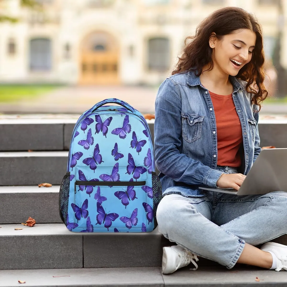 Backpack for Women Men, Waterproof Butterfly Theme Casual Back Packs, Lightweight Butterfly Daypack Bags for Travel Camping Work