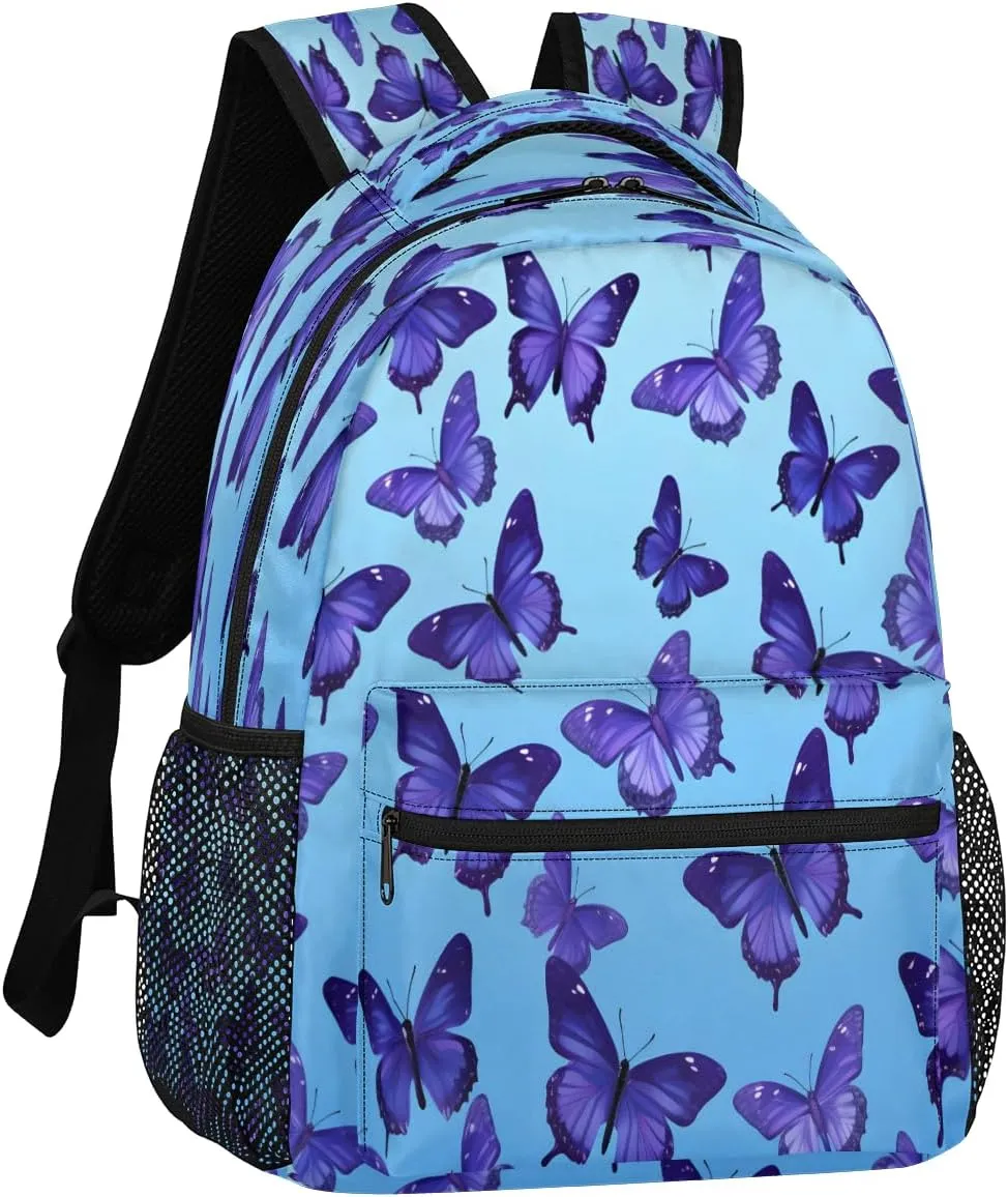 Backpack for Women Men, Waterproof Butterfly Theme Casual Back Packs, Lightweight Butterfly Daypack Bags for Travel Camping Work