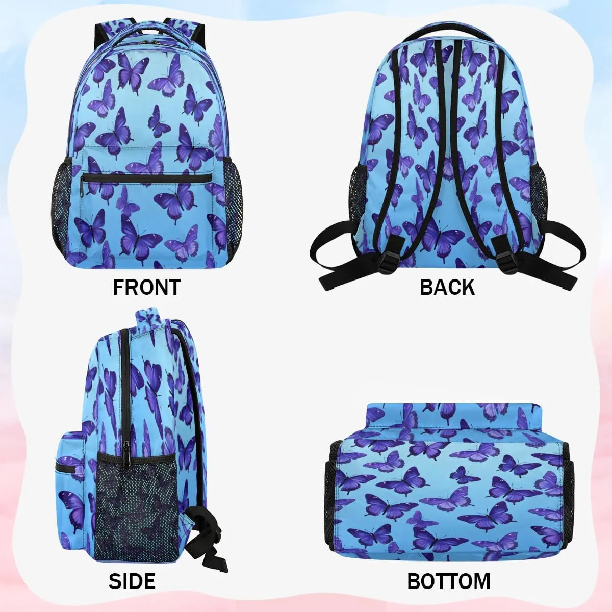 Backpack for Women Men, Waterproof Butterfly Theme Casual Back Packs, Lightweight Butterfly Daypack Bags for Travel Camping Work