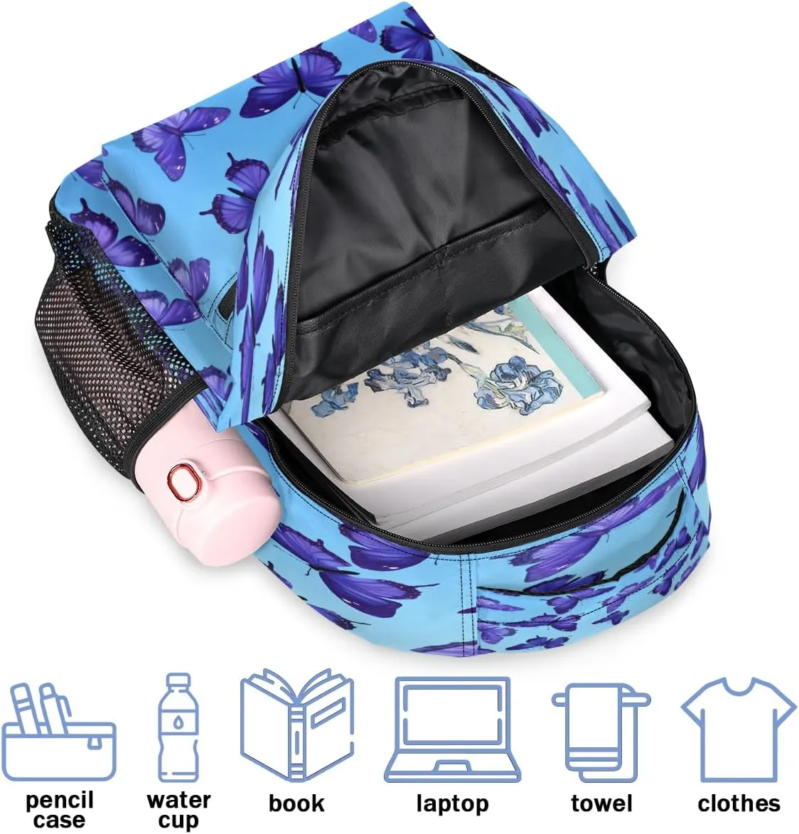 Backpack for Women Men, Waterproof Butterfly Theme Casual Back Packs, Lightweight Butterfly Daypack Bags for Travel Camping Work