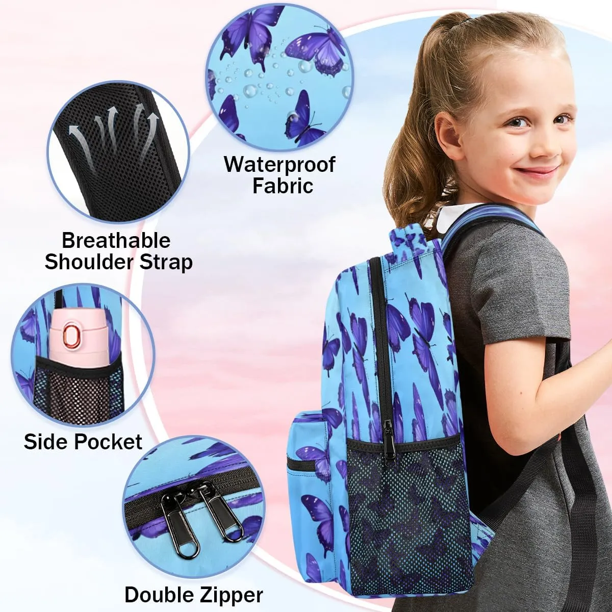 Backpack for Women Men, Waterproof Butterfly Theme Casual Back Packs, Lightweight Butterfly Daypack Bags for Travel Camping Work