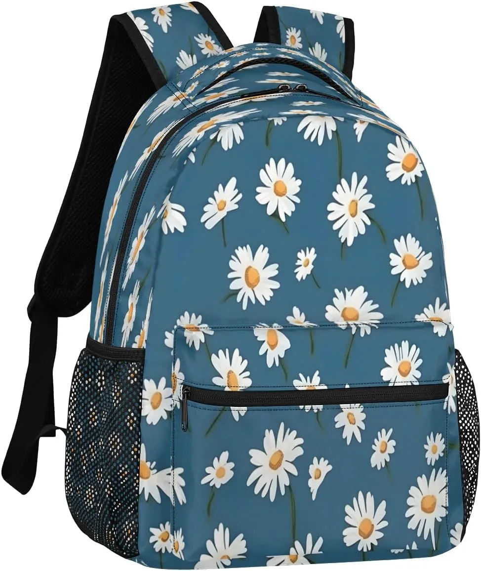 Backpack for Women Men, Waterproof Daisy Print Casual Back Packs, Lightweight Daypack Bags for Travel Camping Work