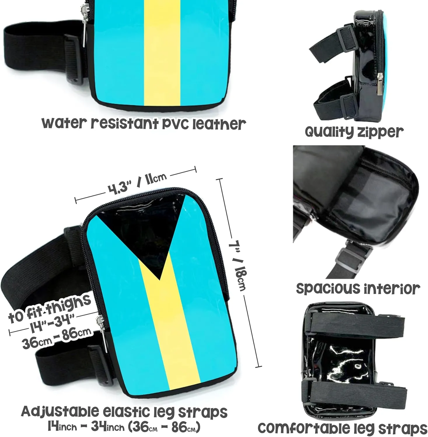 Bahamas Flag Thigh Bag | Leg Harness for Women | Outdoor Waist Pouch | Carnival Hiking Travel Fanny Pack with Adjustable Straps | Bahamas