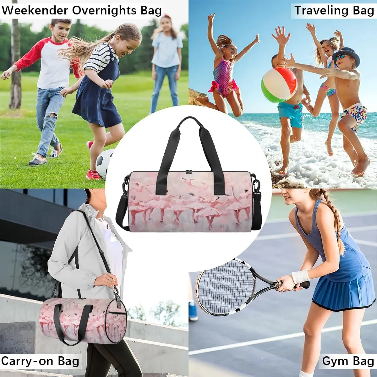 Ballet Gym Bag for Women Men Lightweight Weekender Travel Bag Stylish Duffle Bag for Gym Travel Overnight Carry On