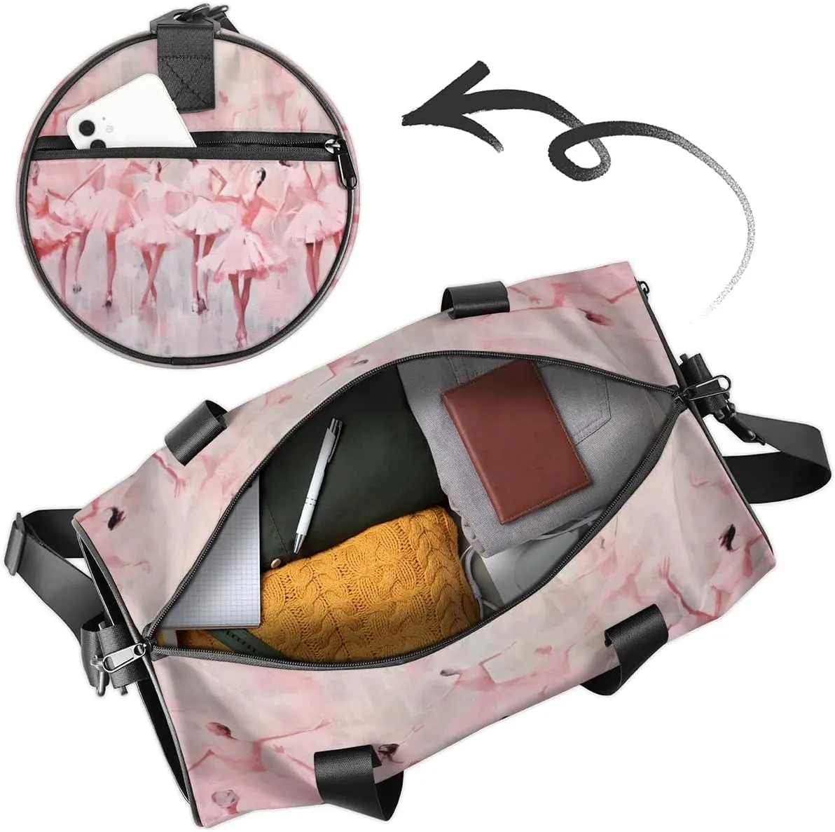 Ballet Gym Bag for Women Men Lightweight Weekender Travel Bag Stylish Duffle Bag for Gym Travel Overnight Carry On