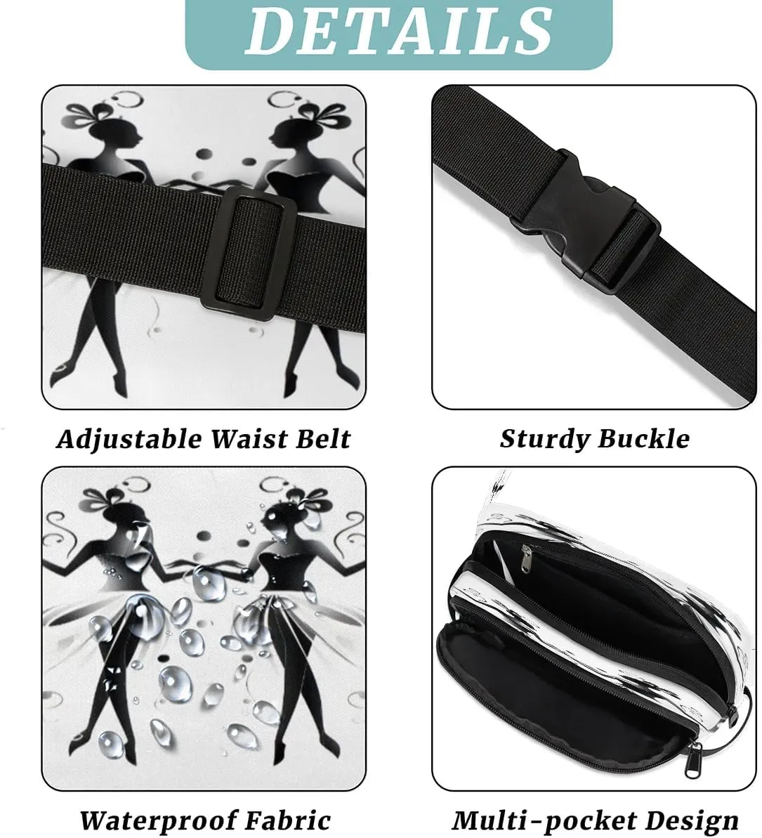 Ballet Print Men's and Women's Waist Pack Crossbody Ballet Girl Waist Pack Running Strap, Adjustable Shoulder Strap - For Hiking and Running Exercise Fitness