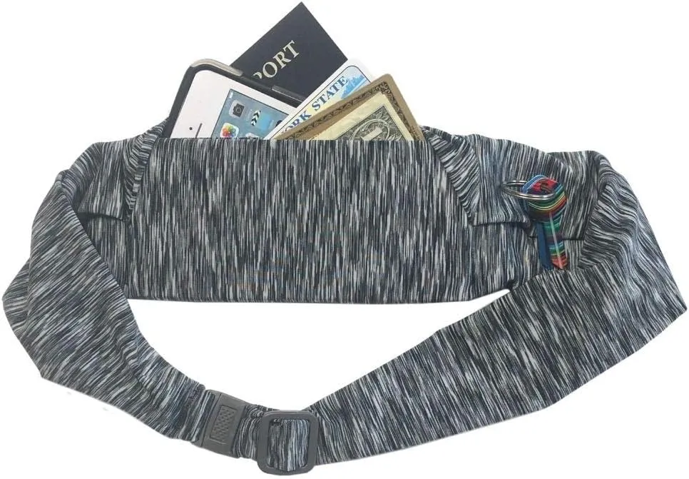 BANDI Plus Size Fanny Pack for Women - Travel-Ready Pocket Belt with Secure Hidden Money & Running Belt for Phone, Passport, Keys, & Medical Devices, Adjustable Fit, Comfortable (Strata Black/White)