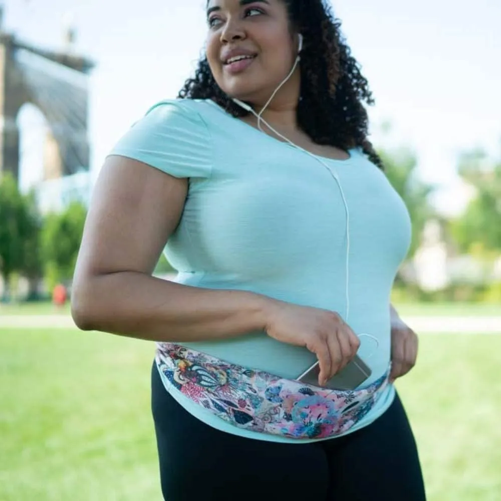 BANDI Plus Size Fanny Pack for Women - Travel-Ready Pocket Belt with Secure Hidden Money & Running Belt for Phone, Passport, Keys, & Medical Devices, Adjustable Fit, Comfortable (Strata Black/White)