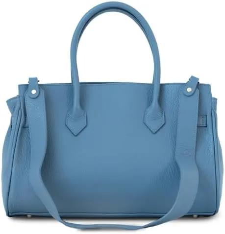 Baroncelli Leather Tote Handbag, Large Size with Gold Hardware, Multiple Compartments