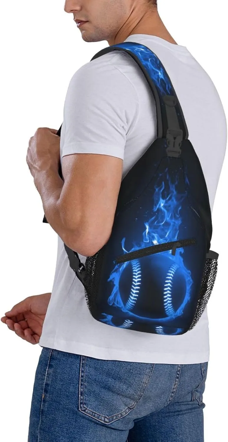 Baseball Ball In Blue Flames Chest Bags Crossbody Sling Bag Shoulder Bag Travel Hiking Daypack For Men Women