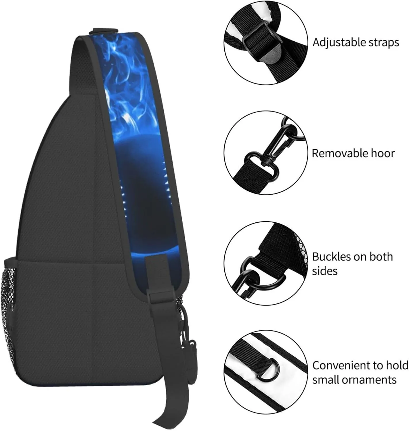 Baseball Ball In Blue Flames Chest Bags Crossbody Sling Bag Shoulder Bag Travel Hiking Daypack For Men Women