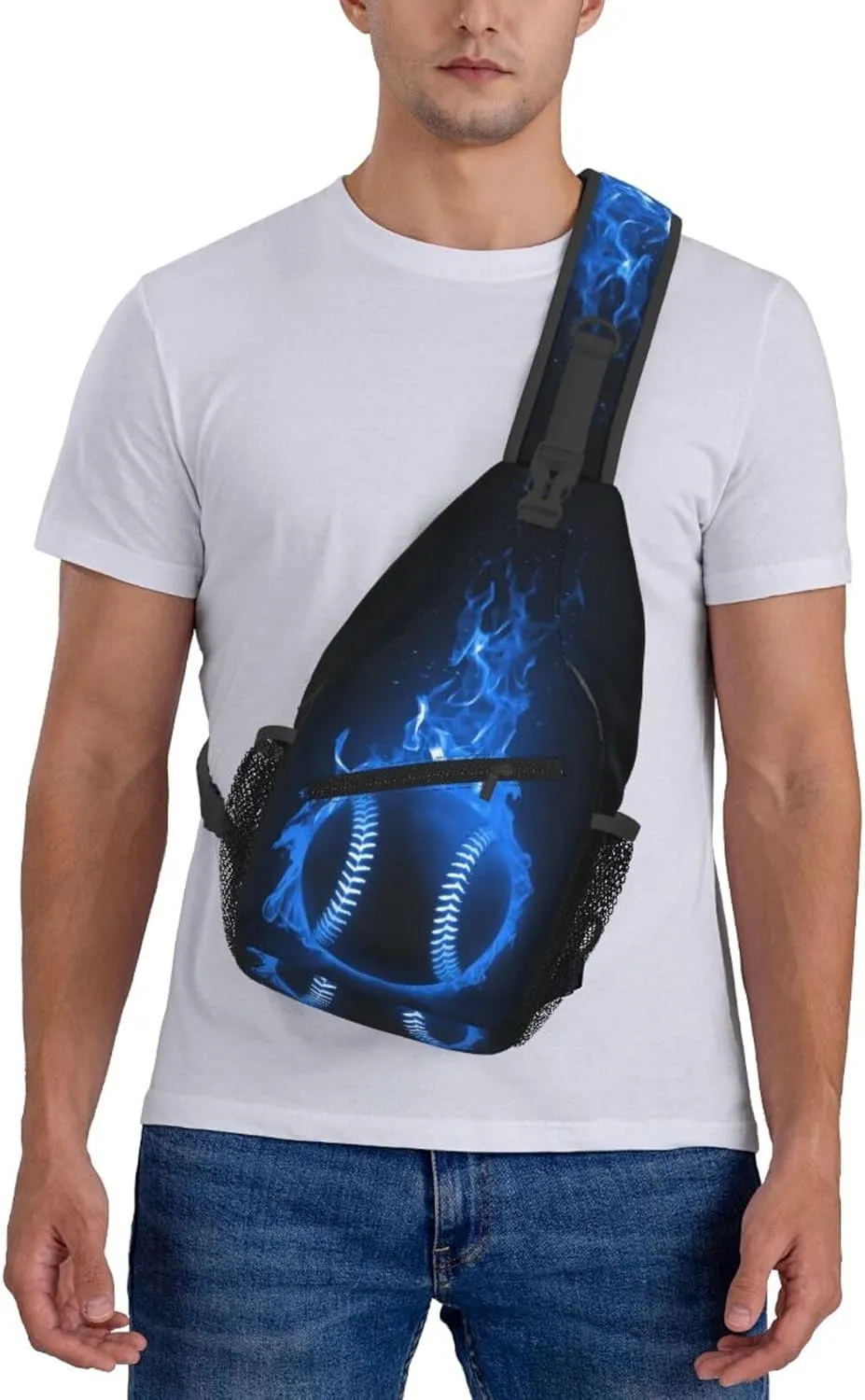 Baseball Ball In Blue Flames Chest Bags Crossbody Sling Bag Shoulder Bag Travel Hiking Daypack For Men Women