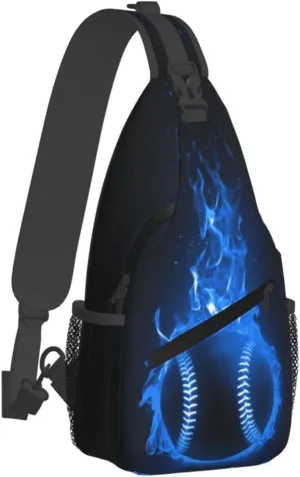Baseball Ball In Blue Flames Chest Bags Crossbody Sling Bag Shoulder Bag Travel Hiking Daypack For Men Women