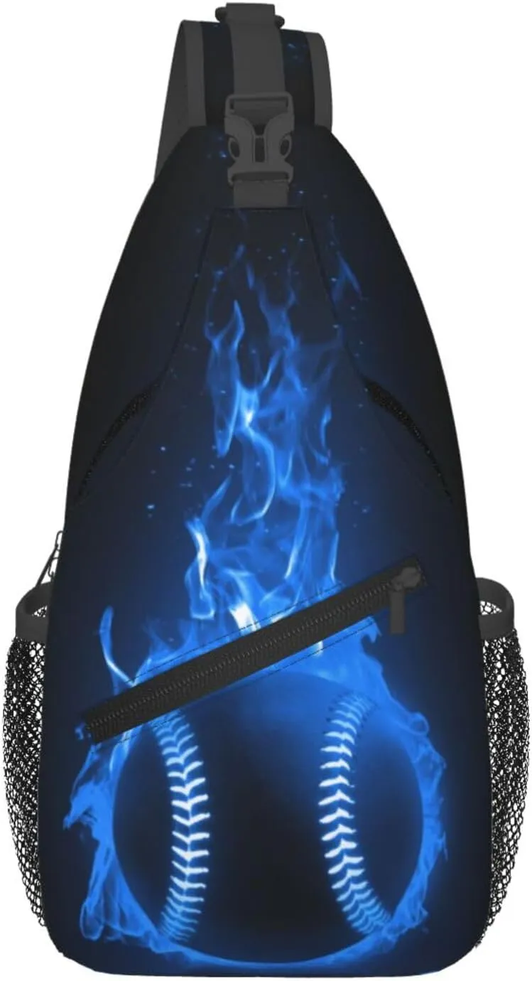 Baseball Ball In Blue Flames Chest Bags Crossbody Sling Bag Shoulder Bag Travel Hiking Daypack For Men Women